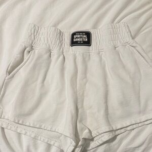 Spiritual Gangster White Casual Elastic-Waist Shorts